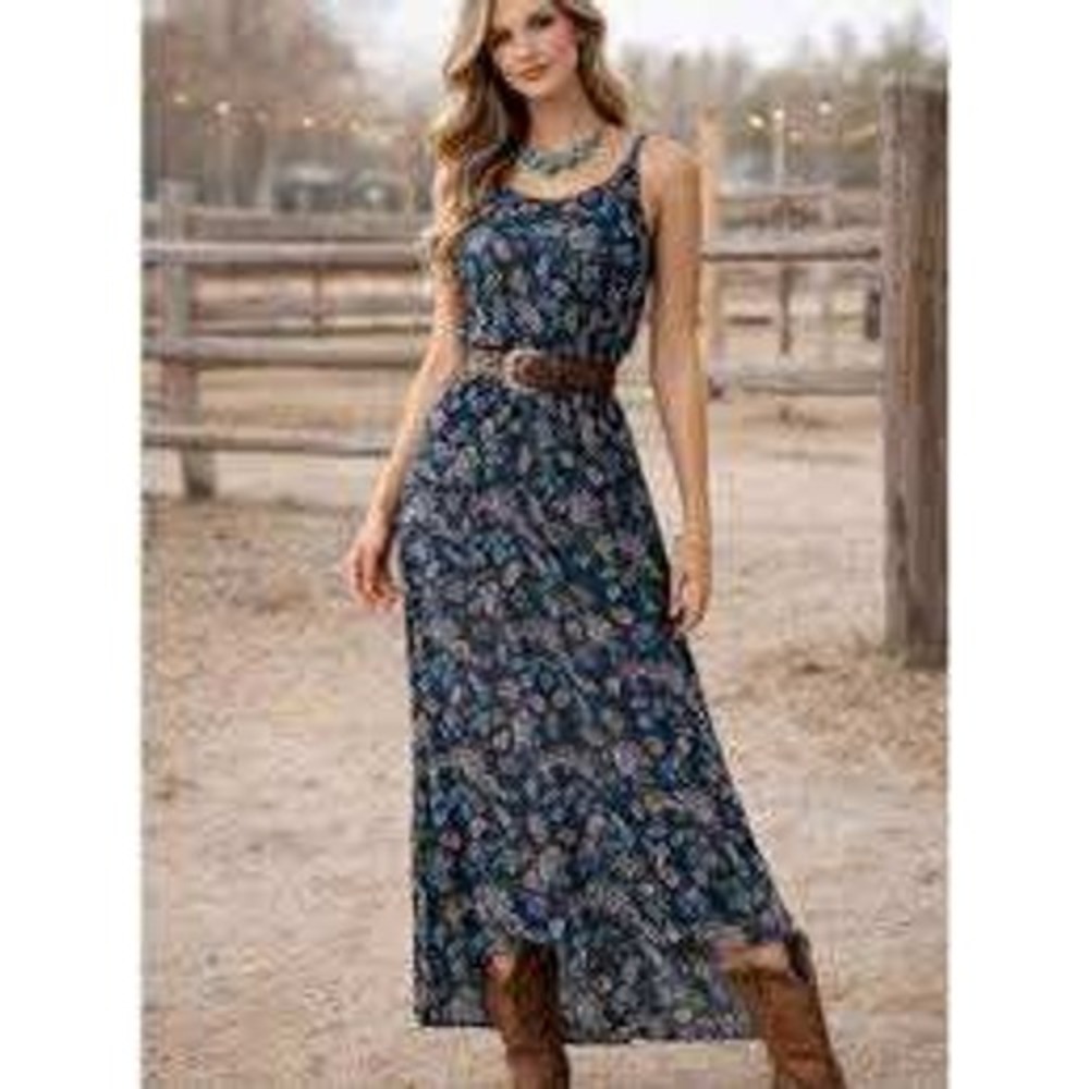 Lara Guidotti‎ Italy Silk Blend Paisley Maxi Dress Blue Multi Sleeveless Medium